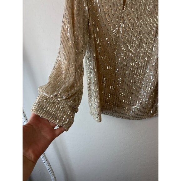Women Unbranded Beige Sequin Top Keyhole Front Stretch Fully Lined Sz XL - Picture 3 of 6